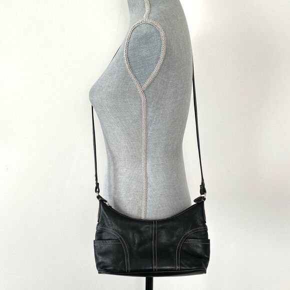 Fossil Y2K Black Leather Crossbody Bag Stitching Accent - Picture 2 of 9